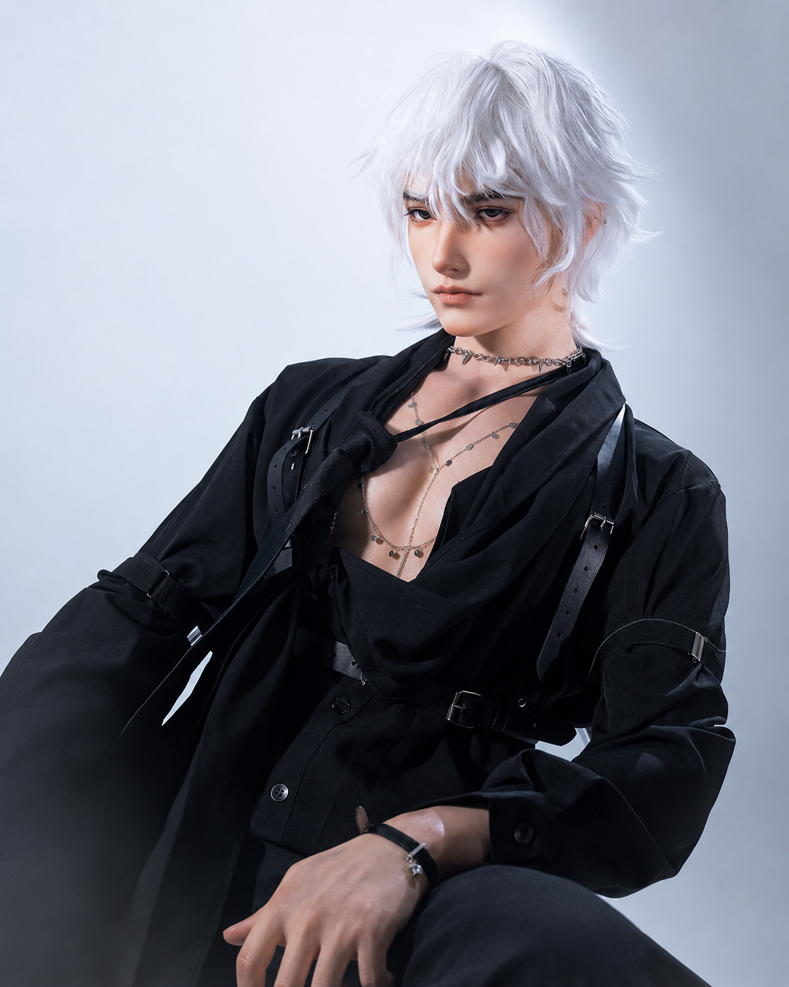 190cm Silver-Haired Anime Goth Male Silicone Sex Doll