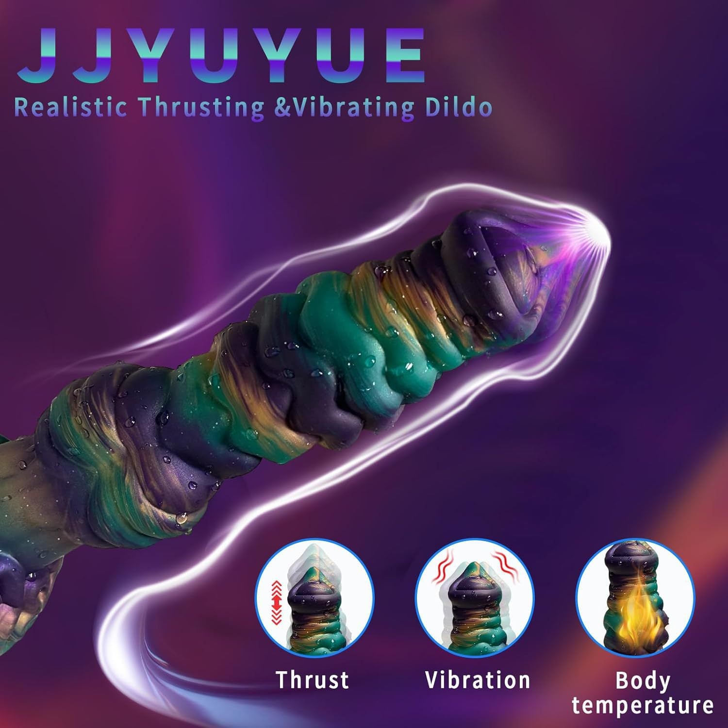 Realistic Big Dragon Monster with Iridescent Purple Teal Dildo showcasing thrusting and vibrating features.