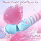 Blue Pink Gradient Heating Dildo Wand – 7 Vibration Modes and Bullet Vibrator Set with Soft Design