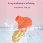 Waterproof orange and gold intimate massager splashing in water, pink background