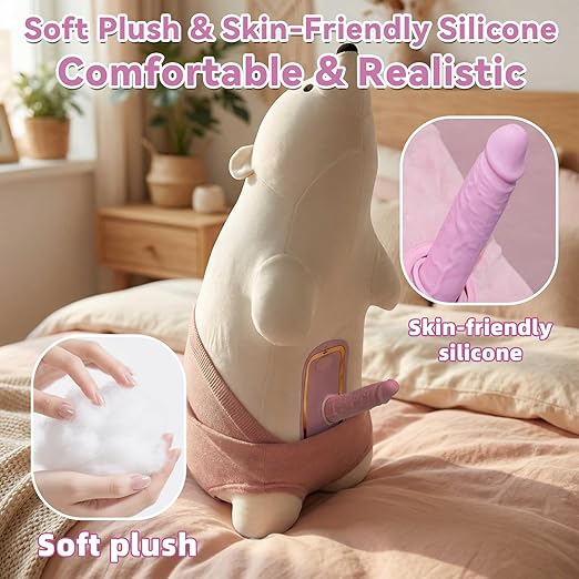 Plush Bear Pillow Automatic Thrusting Dildo featuring soft plush material and skin-friendly silicone for comfort.