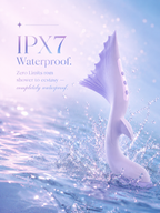 Mermaid Flapping Vibrator featuring waterproof design with tail in water, showcasing unique pleasure features.