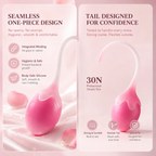 Strawberry Kegel balls with 6-step training program illustration on soft pink background