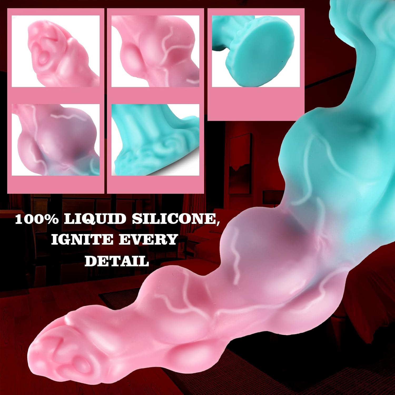 7.5-inch silicone fantasy knot dildo close-up showing soft liquid silicone texture