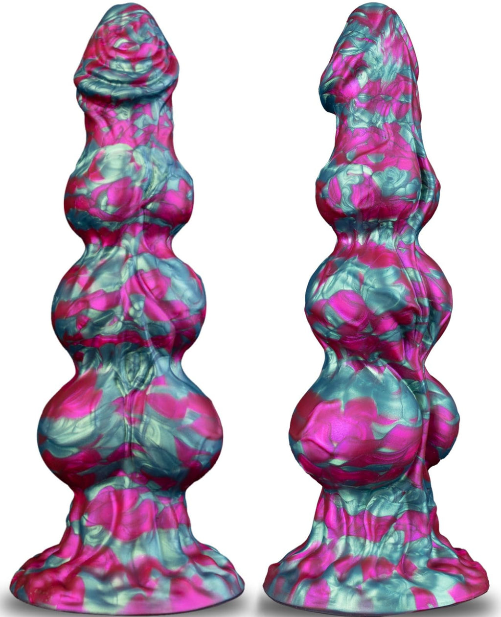 XL Silicone Fantasy Knot Dildo with 3 knots designed for G-Spot and anal use in vibrant colors.