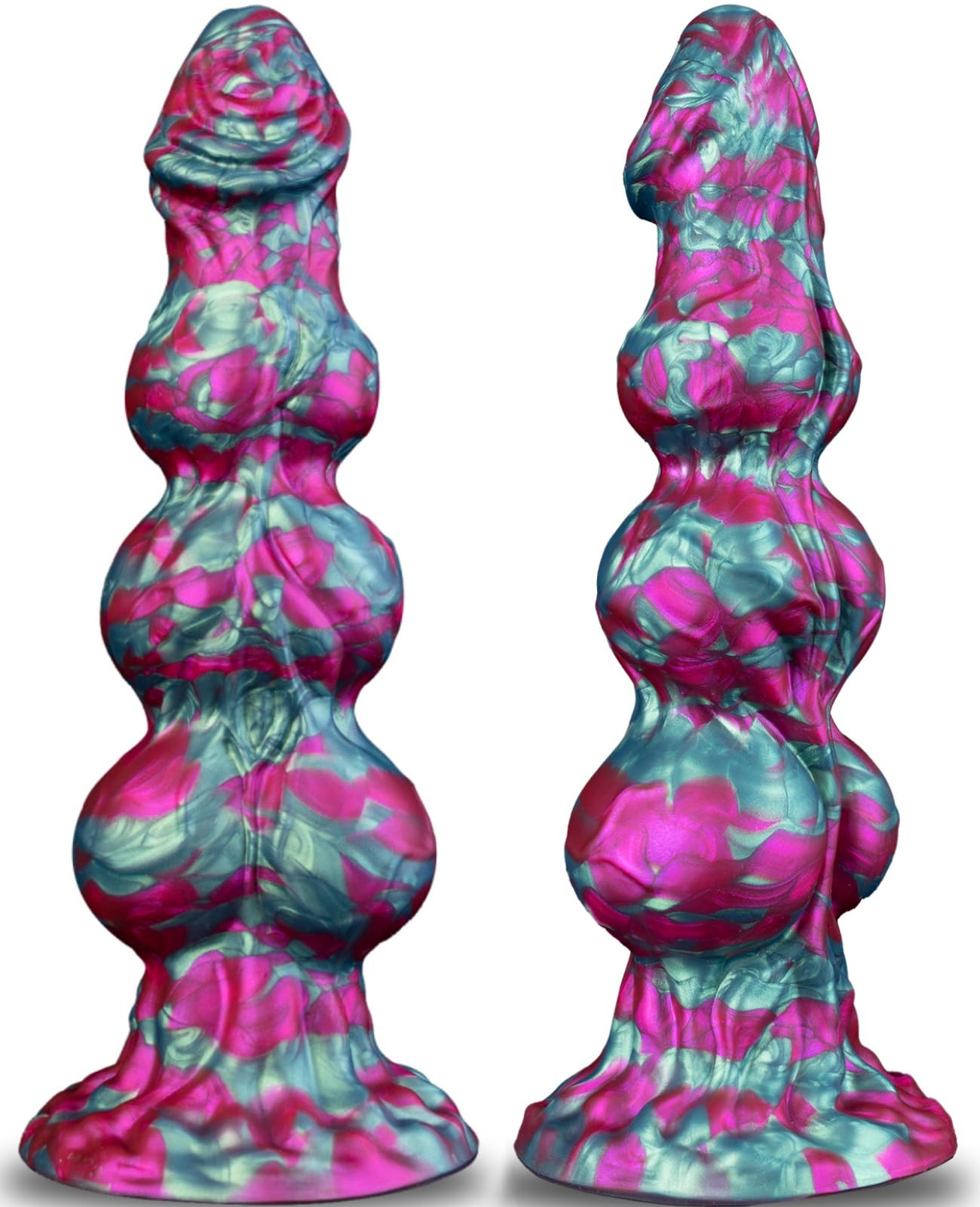 XL Silicone Fantasy Knot Dildo with 3 knots designed for G-Spot and anal use in vibrant colors.