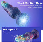 13 Large Silicone Fantasy Dildo with thick suction base and waterproof design, perfect for hands-free use on smooth surfaces.