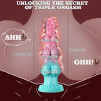 7.5-inch silicone fantasy knot dildo with suction cup base and size measurements