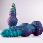 13 Large Silicone Fantasy Dildo in vibrant colors with detailed texture and suction cup base for advanced use.