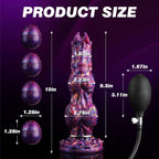 10" Inflatable Ovipositor Dildo with 4 Eggs and Suction Cup showing product size dimensions.