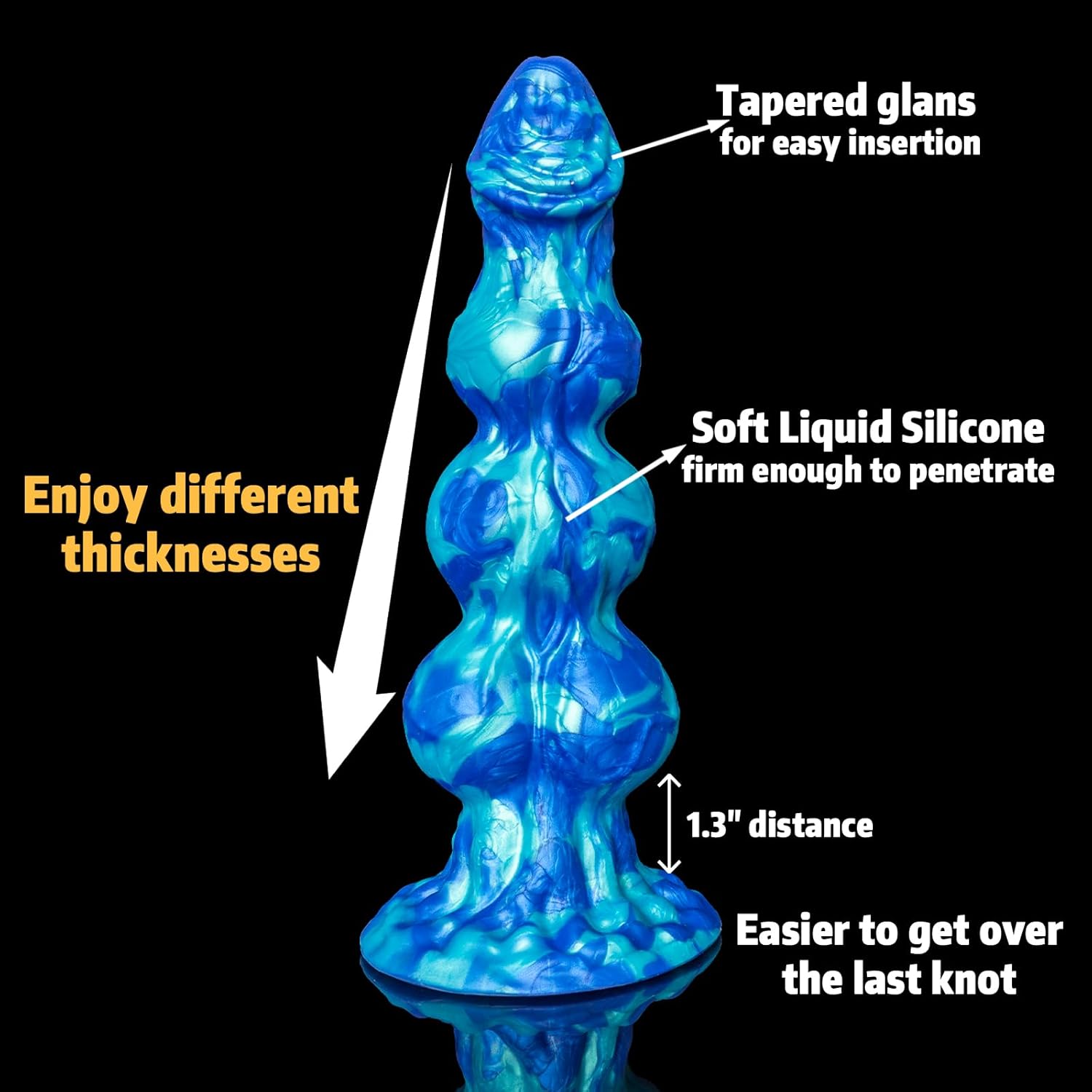 Thick Silicone Fantasy Knot Dildo showcasing tapered glans, soft liquid silicone, and unique knot design for G-spot stimulation.