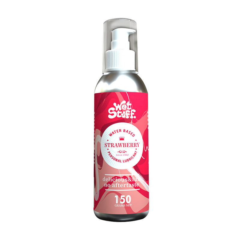 Wet Stuff Strawberry Edible Water Based Lube - Oral Safe, 150g bottle with water-based formula for enjoyable experiences.