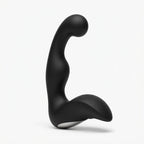 Black vibrating prostate massager on a clean white background