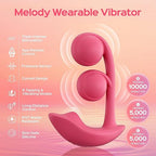 Melody Wearable G Spot Vibrator showcasing its features like app remote control and pressure sensor in a vibrant design.