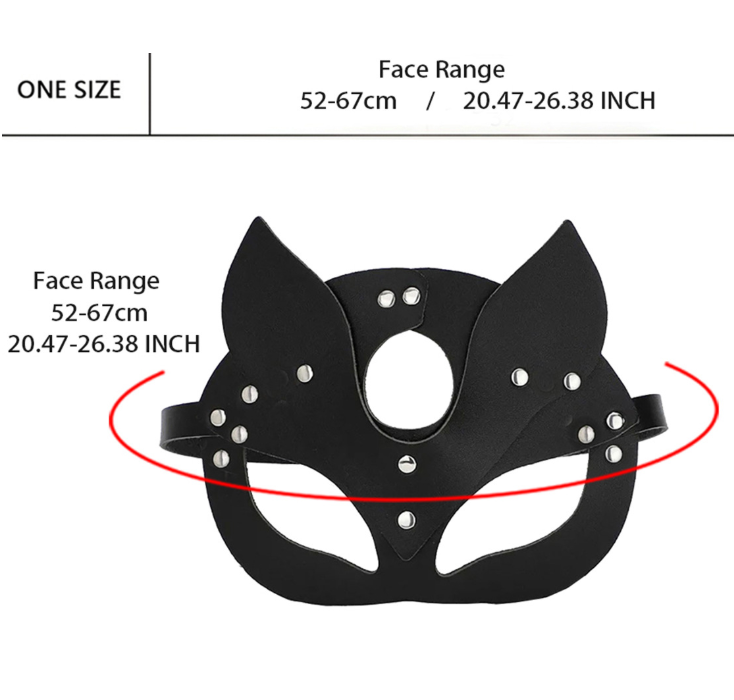 Leather Fox Mask for Women - Adjustable fit for face range 52-67cm, ideal for roleplay fetish and foreplay gear.
