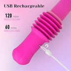 USB rechargeable pink vibrator with 120 mins charging time and 60 mins usage time.