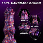10 Inflatable Ovipositor Dildo with 4 Eggs & Suction Cup, showcasing 100% handmade design, vibrant colors, and unique features.