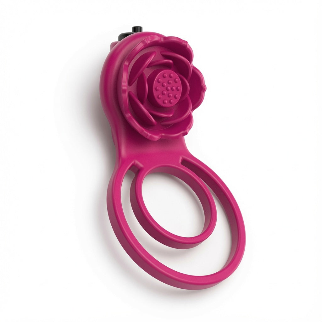 Rose Vibrating Couple’s Cock Ring with Dual Clit Flicker