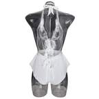 White embroidered halter romper open back and tie view