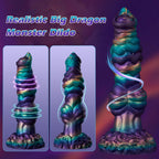 Realistic Big Dragon Monster Dildo featuring iridescent purple and teal design with unique swirling texture