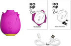 Rose Vibrator for Women, featuring charging cable and instructions, highlighting innovative design and user-friendly features.