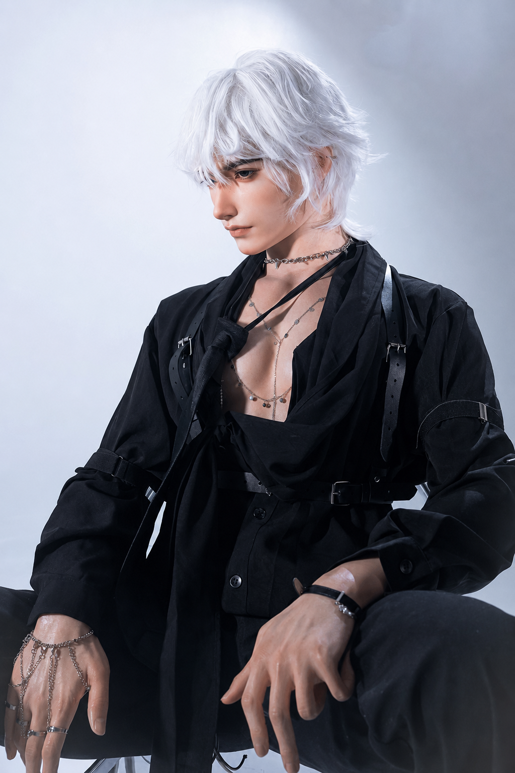190cm Silver-Haired Anime Goth Male Silicone Sex Doll