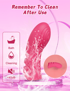 10 Vibration Modes Heated Finger dildo in pink, showcasing cleaning reminders and water resistance features.