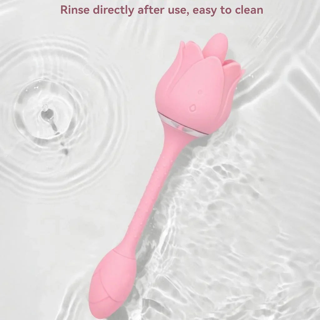 Pink silicone waterproof rose-shaped massager in water, easy to clean toy