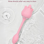 Pink silicone waterproof rose-shaped massager in water, easy to clean toy