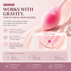 Strawberry Kegel balls with step-by-step pelvic floor training guide and benefits illustration