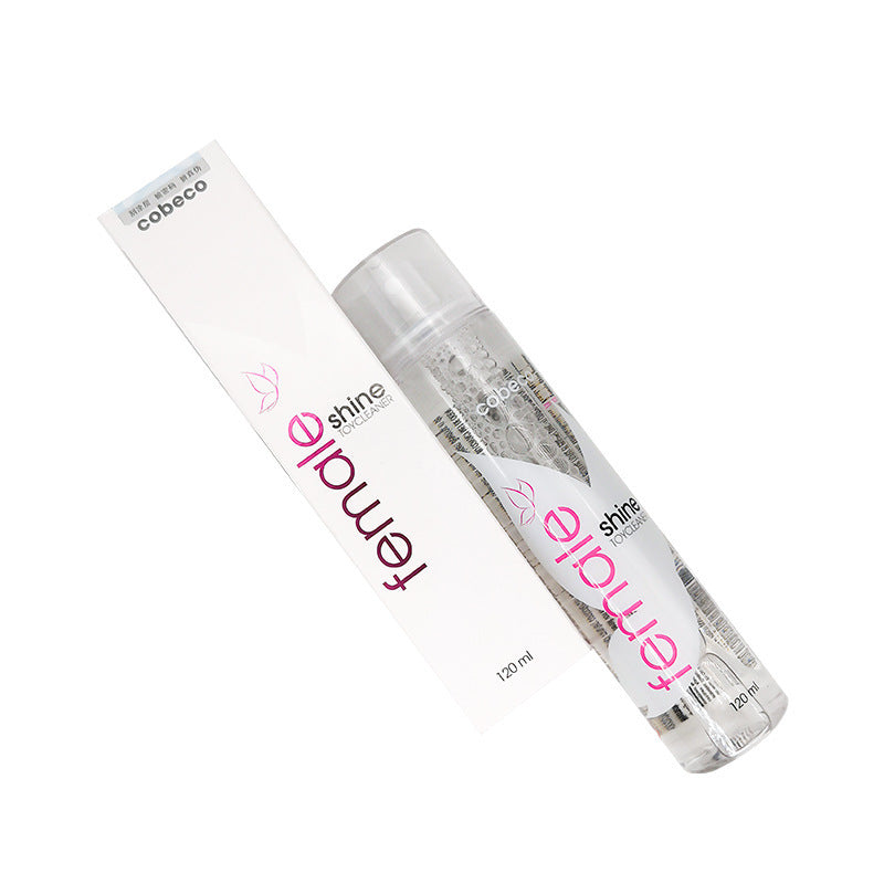 Gentle Sex Toy Cleaner 120ml in a sleek spray bottle from Cobeco, featuring alcohol-free formula for safe use.