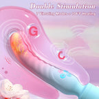 Blue Pink Gradient Heating Dildo Wand – 7 Vibration Modes showcasing double stimulation feature and heating element.