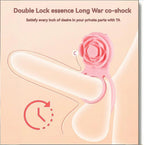 Illustration of pink rose-shaped vibrating ring adult toy on anatomical model, intimate wellness product.