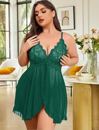 Plus Size Lace Lingerie V-Neck Open Front Chemise Sexive Nightdress