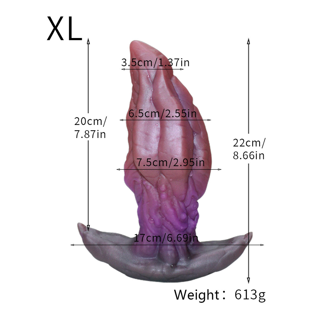 BlissEntry monster fantasy silicone dildo size XL: 22 cm total height, 7.5 cm maximum width, 613 g