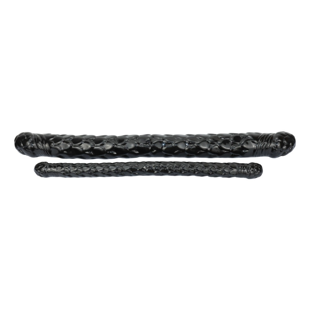 Black double-ended textured dildo in both size options