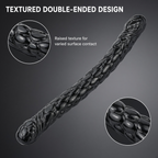 Black textured double-ended dildo with raised surface detail close-ups