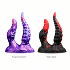Purple gradient and red black color options for dual-texture fantasy dildo