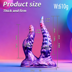 Purple gradient dual-texture fantasy dildo size guide in inches and centimeters
