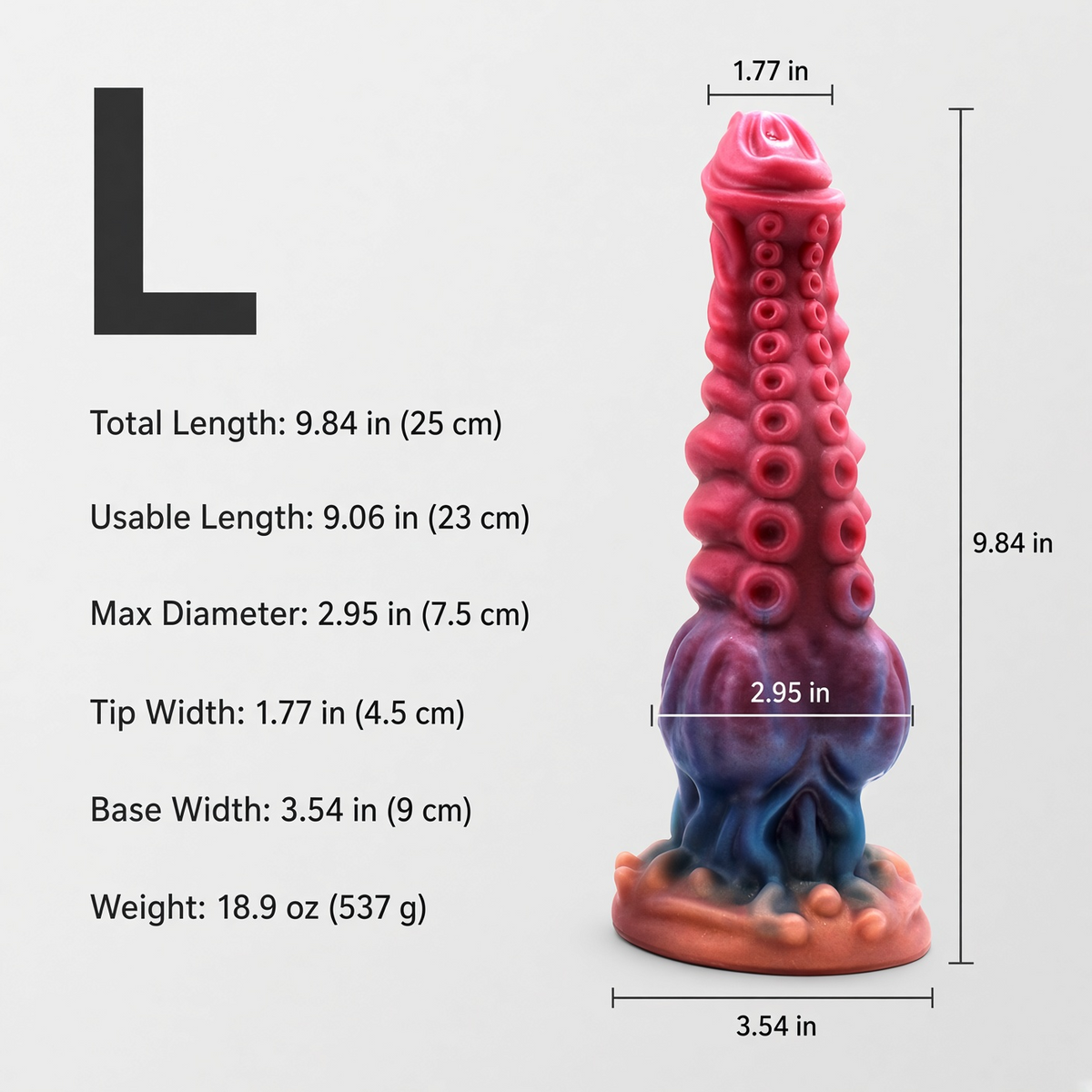 Large tentacle texture fantasy dildo dimensions and weight