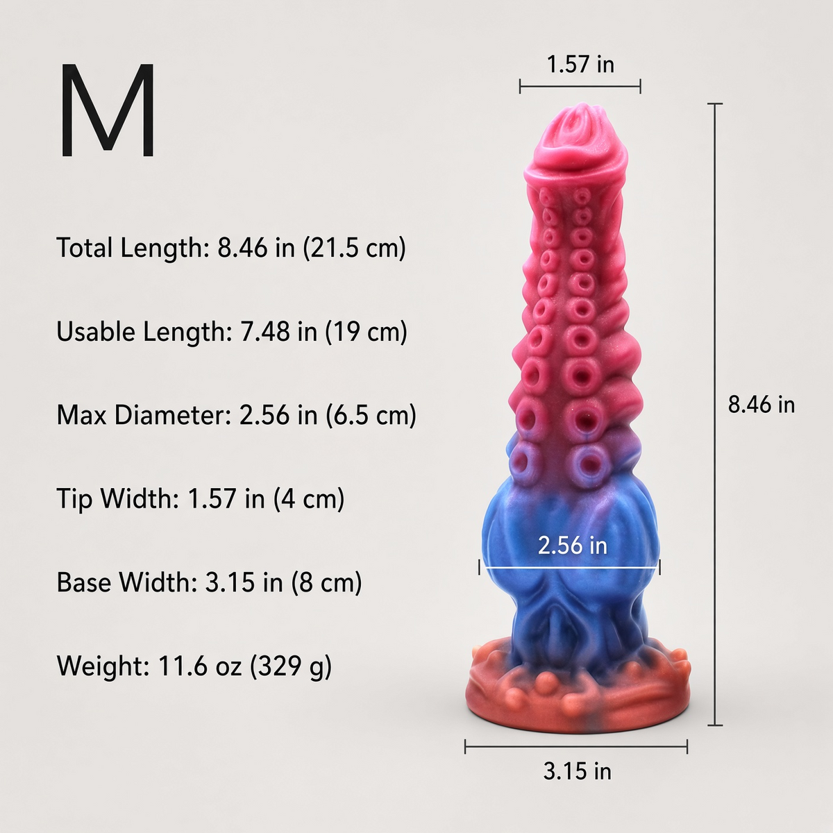Medium tentacle texture fantasy dildo dimensions and weight