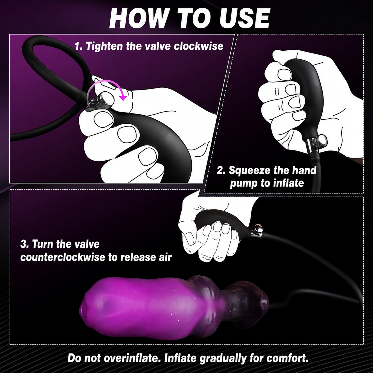 How to inflate and deflate the CR-242 silicone anal plug using the hand pump