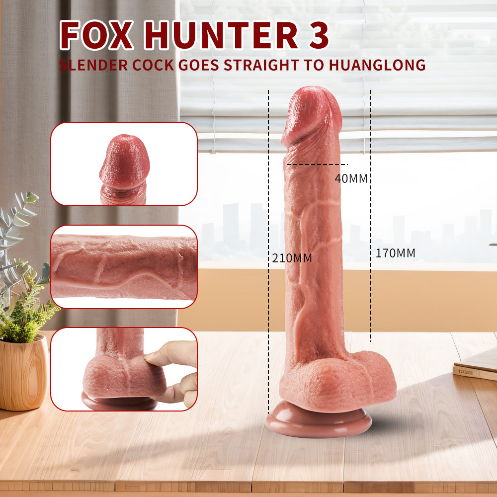 Fox Hunter 3 supplier reference photo, unique realistic silicone dildo design and size illustration