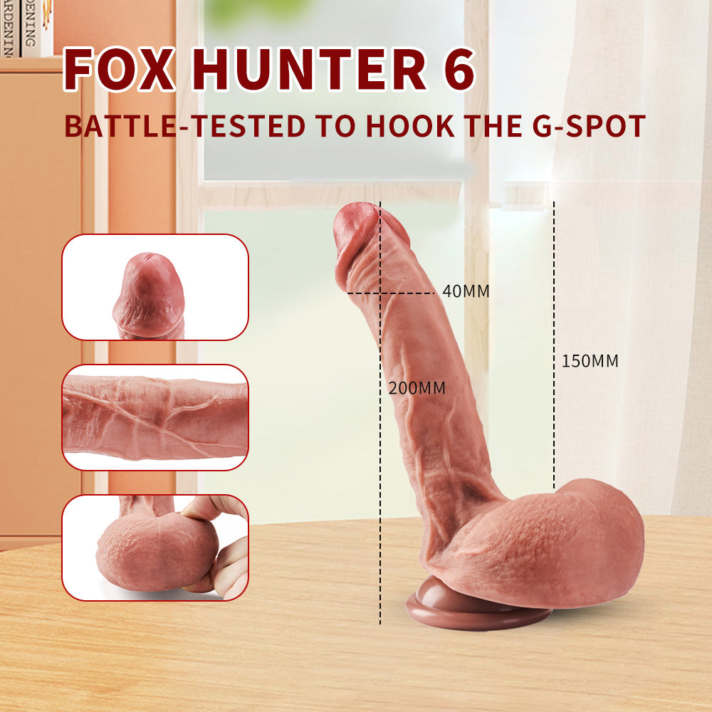 Fox Hunter 6 supplier reference photo, unique realistic silicone dildo design and size illustration