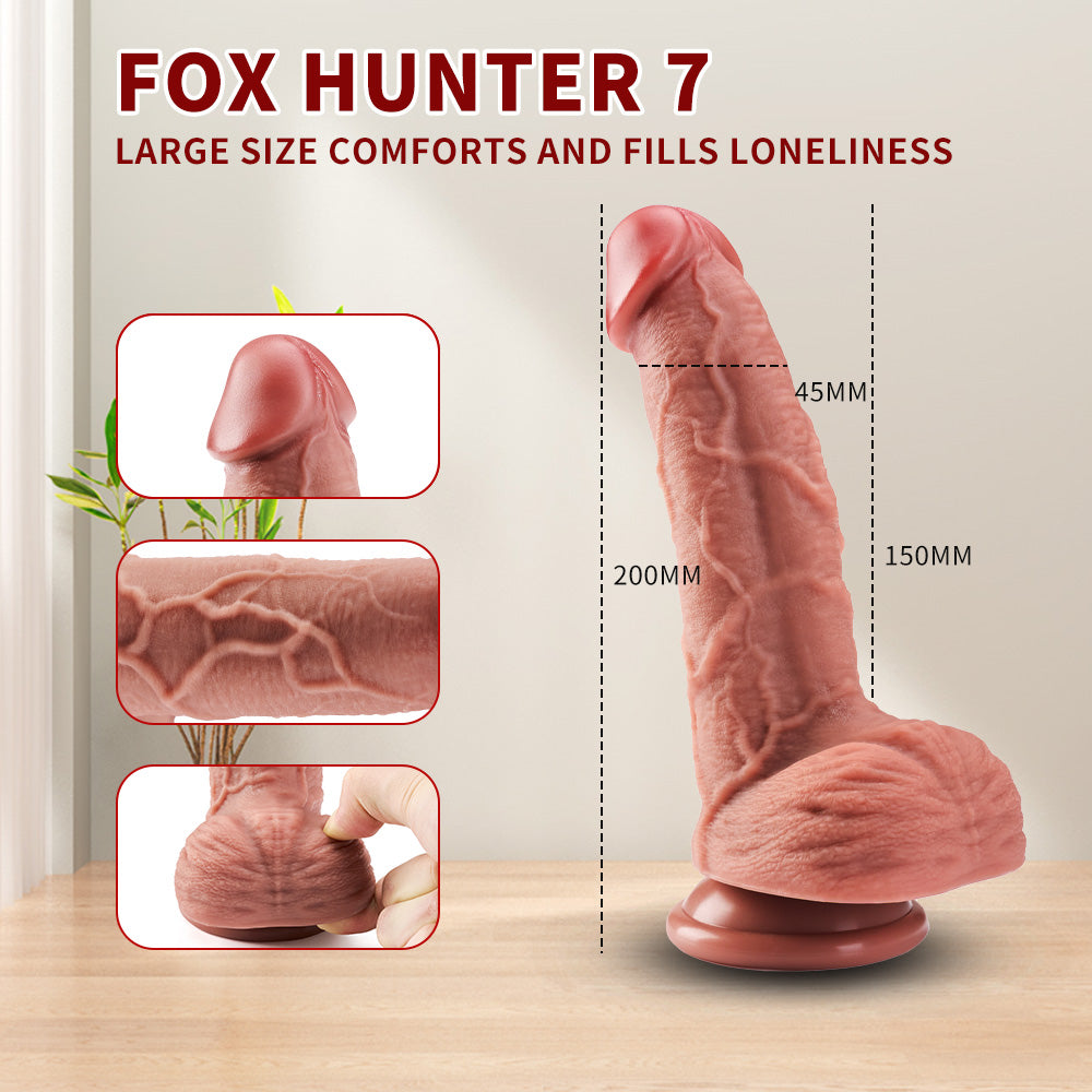 Fox Hunter 7 supplier reference photo, unique realistic silicone dildo design and size illustration