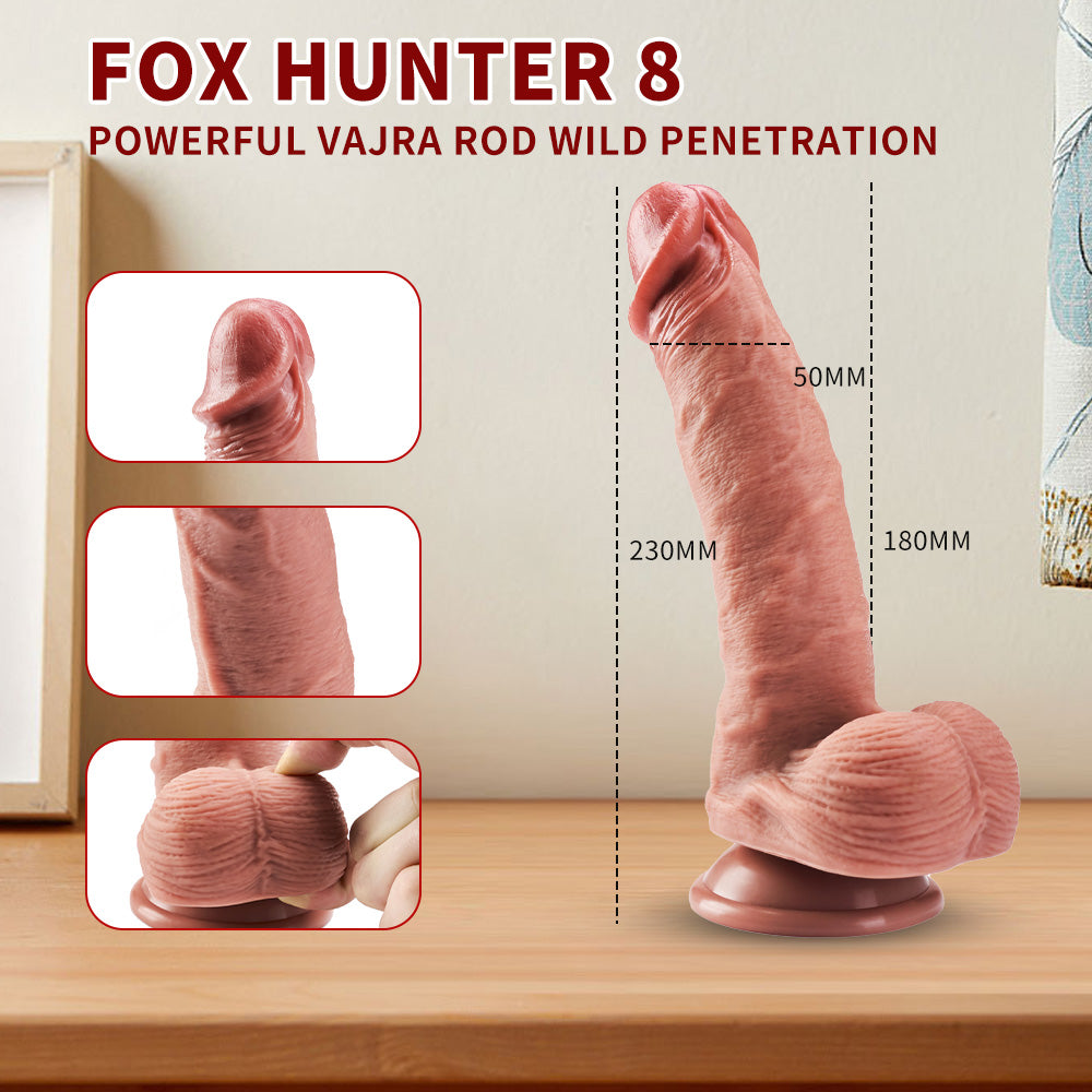 Fox Hunter 8 supplier reference photo, unique realistic silicone dildo design and size illustration
