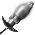 Silver black inflatable anal plug with wide T-base and manual air tubing