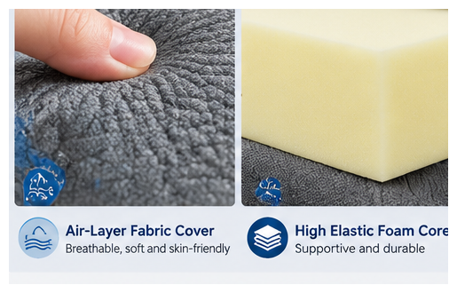 Air-layer fabric cover and high-elastic foam core close-up