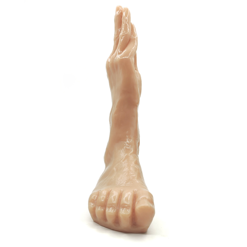 Front view of flesh-tone hand-foot fantasy toy with sculpted fingers and foot base