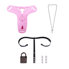Pink molded panel and black locking waist belt hardware with padlock and key set